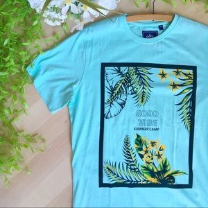 PARX Good Vibes Tropical Palm Leaf Tee Teal M